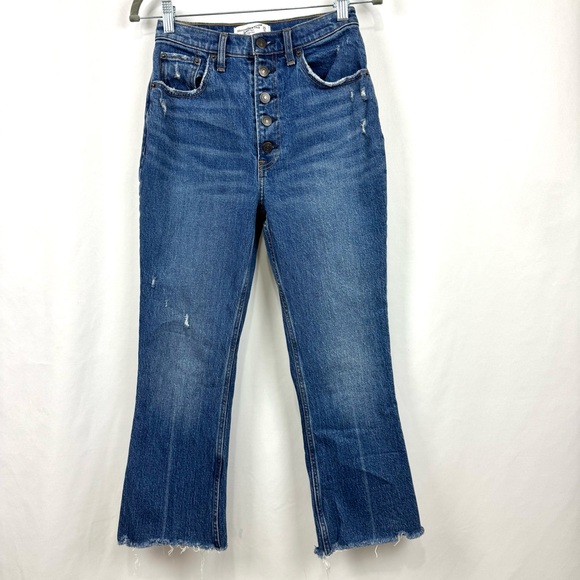 Abercrombie & Fitch The Kick Flare Ultra High Rise Crop Blue Denim Jeans 25/0s - Picture 2 of 11